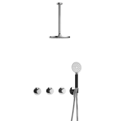 Afbeelding van Hotbath Cobber Regendoucheset IBS70 Chroom Ronde handdouche 20cm Hoofddouche 30cm Plafondbuis Handouche met wandhouder