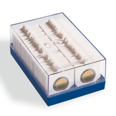 Afbeelding van Leuchtturm Leuchtturm, Opbergbox, KRBOX Munthouders 50x50 mm. (100x) Transparant/Blauw afm: 170x110x65 per st.