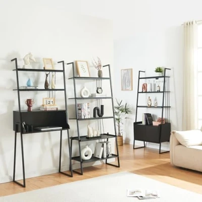 Afbeelding van 3 delige meubelset Storfjord staand rek open kast bureau zwart set 1 [en.casa]