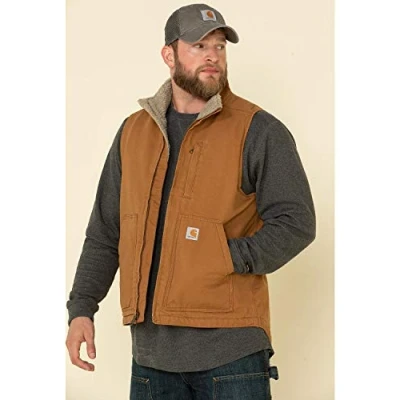 Afbeelding van Carhartt Washed Duck Sherpa Lined Bruin Mock Neck Vest Heren maat M