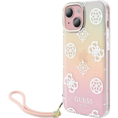 Afbeelding van GUESS, Hoesje Geschikt voor Apple iPhone 15 Plus TPU Pioenroos met polsbandje, Veelkleurig