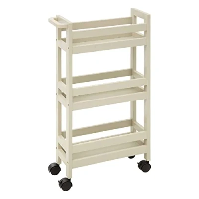 Afbeelding van 5Five Keuken of badkamer trolley 3 laags creme wit D15 x B40 H75 cm mdf hout met wielen