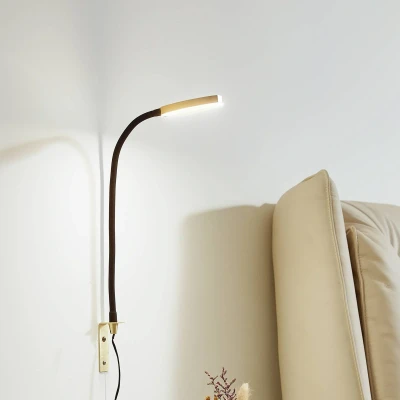 Afbeelding van Lindby LED leeslamp Flexola, goud, rond, metaal, stekker