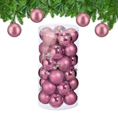 Afbeelding van kerstballen set van 30 plastic Ø 6 cm onbreekbaar roze