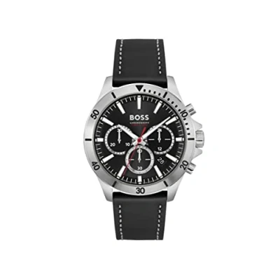 Afbeelding van BOSS Troper Collection Herenhorloge, chronograaf, kwarts, met leren of roestvrijstalen armband, zwart, Talla única, band, zwart., Klassiek