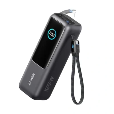 Afbeelding van Anker Laptop powerbank 25.000 mAh met 3 x 100 W USB C poorten voor multi apparaat laadvermogen, ingebouwde intrekbare kabel iPhone 16/15, MacBook, Samsung