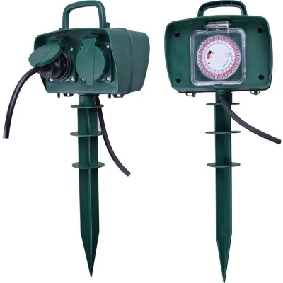 Afbeelding van V TAC VT 1112 3 2 voudige Tuincontactdoos Groen IP44 3m kabel Tuinspies