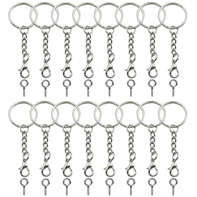 Afbeelding van 120 stuks 25 mm sleutelringen met ketting, schroefogen en karabijnsluiting voor doe het zelf sieraden maken