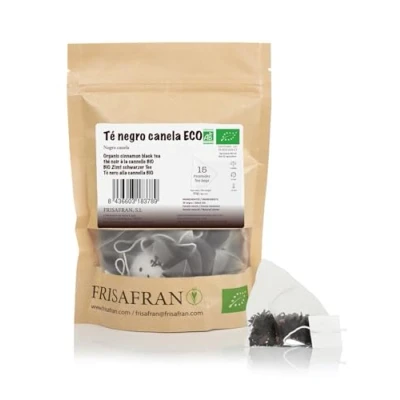 Afbeelding van FRISAFRAN Biologische piramide Zwarte thee met kaneel 15 eenheden 30g zakjes Natuurlijke antioxidant en energizer cafeïnevrije kaneelthee geen additieven