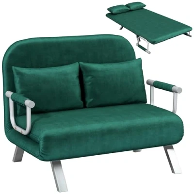 Afbeelding van HOMCOM 2 zits slaapbank met verstelbare rugleuning en kussens, bank in suède look, afneembare hoes voor woonkamer, logeerkamer, 111 x 80 78 cm, groen