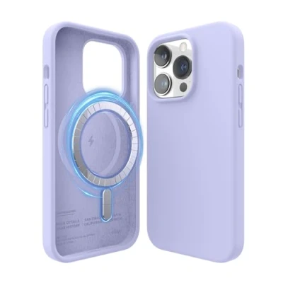 Afbeelding van elago Magnetische siliconen hoes compatibel met iPhone 14 Pro Case 15,49 cm en alle MagSafe accessoires, geïntegreerde magneten, hoogwaardige vloeibare hoes, beschermhoes (paars)