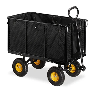 Afbeelding van Relaxdays bolderkar tuin bolderwagen 500 kg tuinkar transportkar staal zwart