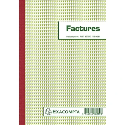Image de Manifold Exacompta 50 feuillets Factures Mention TVA 21x14,8cm Tripli