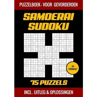 Afbeelding van Samoerai Sudoku Puzzelboek met 75 Puzzels voor Gevorderden