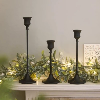 Afbeelding van Lights4fun Set van 3 zwarte kaarsenhouders voor staafkaarsen, Halloween decoratie, modern, metaal, tafeldecoratie