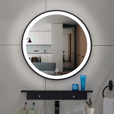 Afbeelding van Xellanz Lista Nera spiegel rond met LED verlichting, dimbaar 80 cm mat zwart