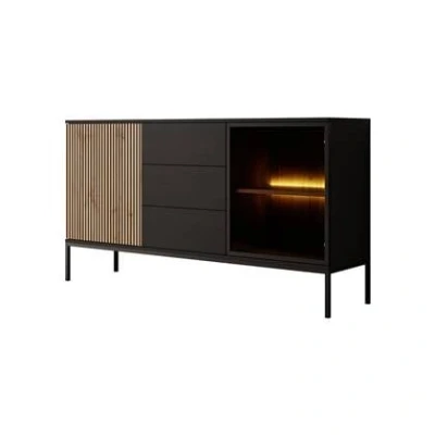 Afbeelding van Meubella Dressoir Legend Mat zwart Eiken 154 cm met lades