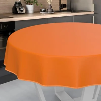 Afbeelding van Afwasbaar tafelzeil, tuintafelkleed, voor binnen en buiten, rond, 140 cm, met zoom, oranje