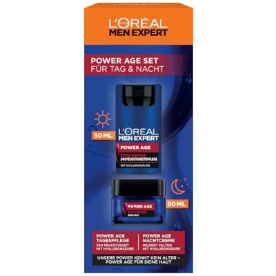 Afbeelding van L&#039;Oréal Men Expert anti rimpel verzorgingsset voor mannen met aging dagcrème en nachtcrème matte huid, cadeaus hyaluronzuur, Power Age, 2 x 50 ml