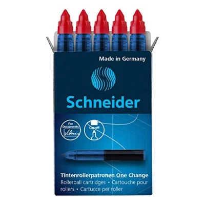 Image de Schneider 185402 Cartouche pour stylo roller One Change (indélébile, non effaçable) Lot de 5, Rouge