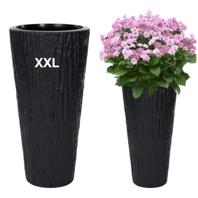 Afbeelding van MELTOM Slanke ronde bloempot met decoratief uitneembaar inzetstuk (antraciet, XXL)
