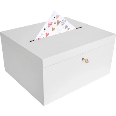 Afbeelding van Creative Deco Bruiloft Houten Doos voor Kaarten Wit 29 x 25 15 cm Met Deksel, Sluiting Sieraden Kist Kerst, Kerstmis Cadeau