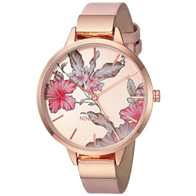 Afbeelding van Nine West Dameshorloge met bloemenwijzerplaat, Roze, armband