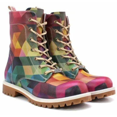 Afbeelding van Goby Prism Boots Dames Veterboots Geometrisch Design Vegan Leer Handgemaakt Maat 38