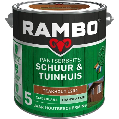 Afbeelding van Rambo Pantserbeits Schuur &amp; Tuinhuis Transparant Zijdeglans Teakhout 1204 2,5 liter Blanke lak Beits