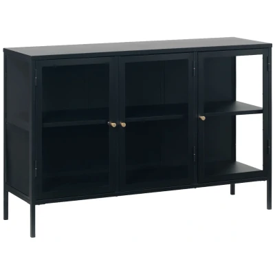 Afbeelding van Hygge Interiors Carmel Glazen Dressoir 3 Deuren Zwart