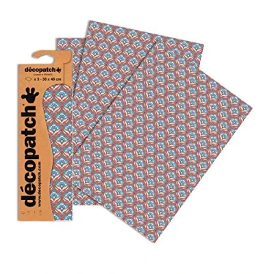 Afbeelding van Décopatch Keramisch papier, 30 x 40 cm, rood, blauw, wit, 3 vellen