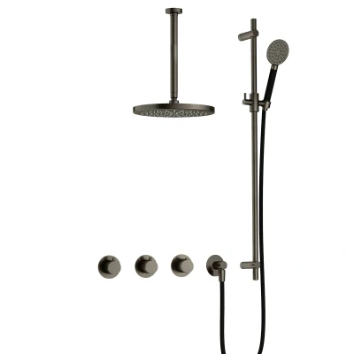 Afbeelding van Hotbath Cobber Regendoucheset IBS70 Verouderd ijzer Ronde handdouche 30cm Hoofddouche Plafondbuis Handouche met glijstang