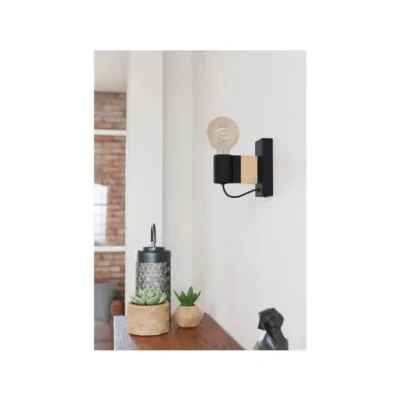 Afbeelding van EGLO Bailrigg Wandlamp E27 13,5 cm Zwart/Bruin Hout/Staal