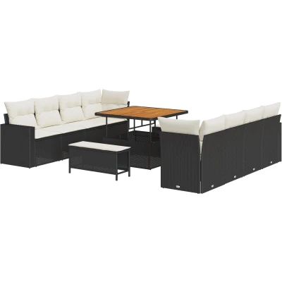 Afbeelding van vidaXL 11 delige tuinbankset met kussens zwart poly rattan acacia