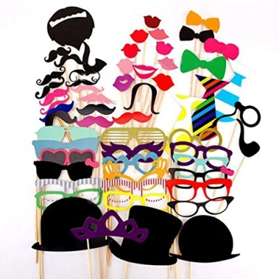Afbeelding van JZK 58 x fotopapier booth rekwisieten snor masker boog lippen hoed fotocabine kostuums voor bruiloft verjaardagsfeestje Kerstmis Halloween Nieuwjaar en andere verschillende gelegenheden
