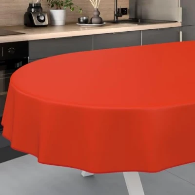 Afbeelding van ANRO Afwasbaar tafelzeil, tuintafelkleed, voor buiten, binnen, ovaal, 220 x 140 cm, met zoom, rood
