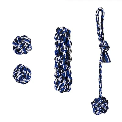 Afbeelding van Relaxdays speeltouw hond 4 delige set hondenspeelgoed touw kauwspeelgoed knoopbal