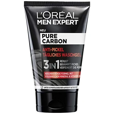 Afbeelding van L&#039;Oréal Men Expert gezichtswasmiddel tegen steken, voor heren, met vulkanisch mineraal en vitamine B3, pure koolstof, 1 x 100 ml