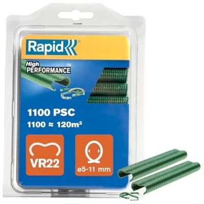 Image de Rapid VR22 Agrafes à Grillage en Acier Galvanisé, Plastifié Vert, Compatible avec les Grillages 5 11 mm, Idéal pour Sécuriser Cages &amp; Clôtures, 1000 Pièces, Emballage sous Blister (40108807)
