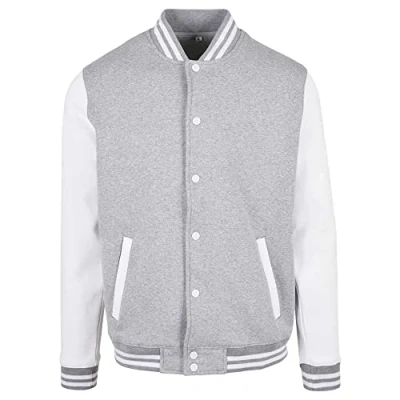 Image de Build Your Brand Veste de collège basique pour homme, disponible en plusieurs couleurs, tailles XS à 5XL, Gris chiné/blanc., L