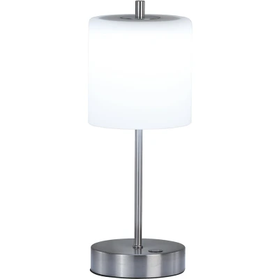 Afbeelding van FHL easy! Mobiele Tafellamp Riva Accu 1x 2W LED (incl.) 3000 / 4750 6500K Ø13cm, H:34,50cm USB oplading Opaalglas met Matzilveren Voet Cilinder