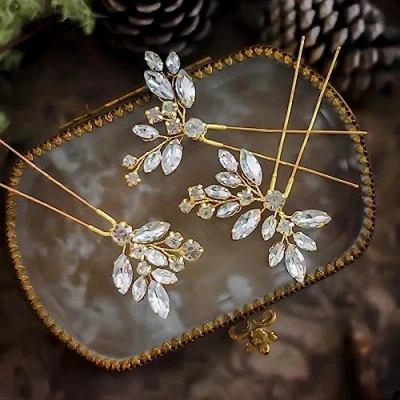 Afbeelding van Cubahop Kristallen bruidshaarspelden Bruidshaaraccessoires Haarspelden voor vrouwen en meisjes (goud)