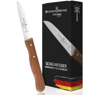 Afbeelding van Zwaardkroon, mes beukenhouten handvat recht / groentemes scherp keukenmes schilmes universeel Duitsland roestvrij staal 3 inch handmatige ontspanning dun snijden (3 recht)