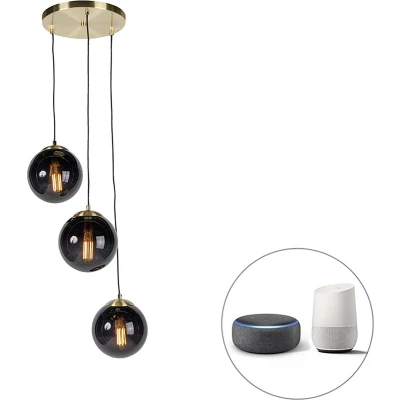 Afbeelding van QAZQA Smart hanglamp messing met zwart glas incl. 3 Wifi ST64