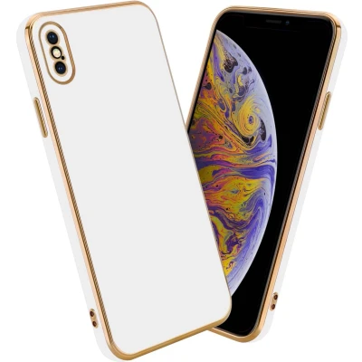 Afbeelding van Cadorabo Hoesje geschikt voor Apple iPhone XS MAX in Glossy Wit Goud Beschermhoes Case Cover van flexibel TPU silicone en met camerabescherming
