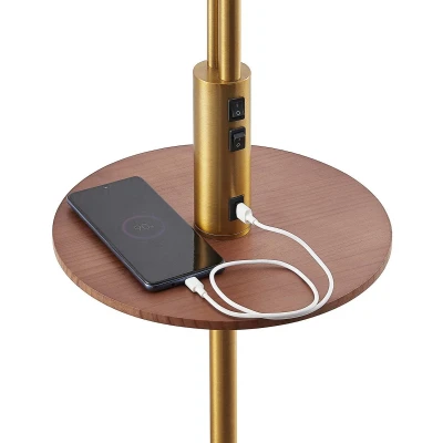 Afbeelding van Lindby vloerlamp 2lichts IJzer, textiel, dennenhout H: 170 cm E27 brons, roomwit, donker hout
