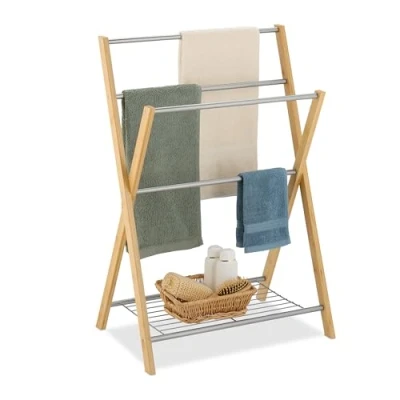 Afbeelding van handdoekenrek met plank 87x60,5x37,5 cm badkamer bamboe metaal