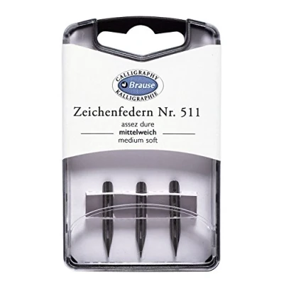 Afbeelding van Brause 300511B Tekenveren voor penhouder, doos met 3 halfzachte metalen veren om te schrijven en tekenen, gemaakt in Duitsland