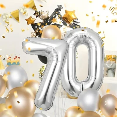 Afbeelding van Maclunar Ballonnen in de vorm van een cijfer 70 voor jongens en meisjes Groot formaat 101,6 cm Aluminiumfolie cijfervorm Verjaardagsfeestdecoratie Zilver