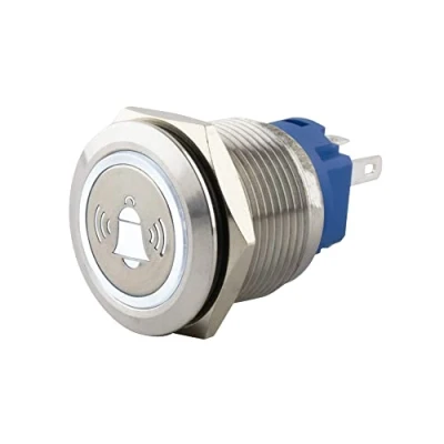 Afbeelding van SeKi Roestvrijstalen drukknop, diameter 19 mm, platte kop, symbool van verlichte bellen, soldeerogen, connector, 0,5 x 2,8 belknop.